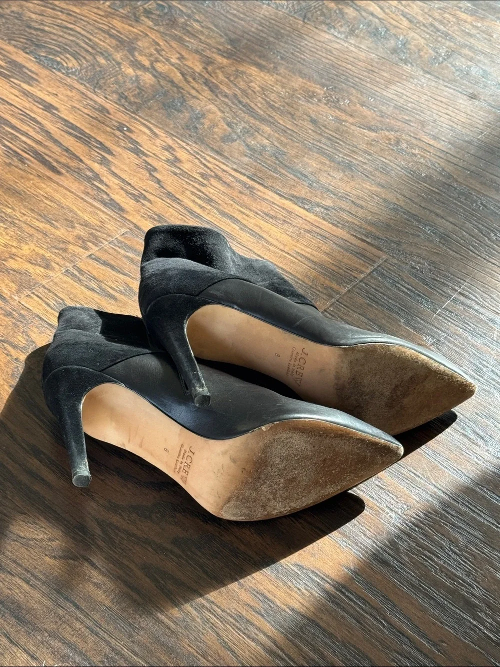 J. Crew Black Leather Pointed-Toe Ankle Booties with Suede Collar